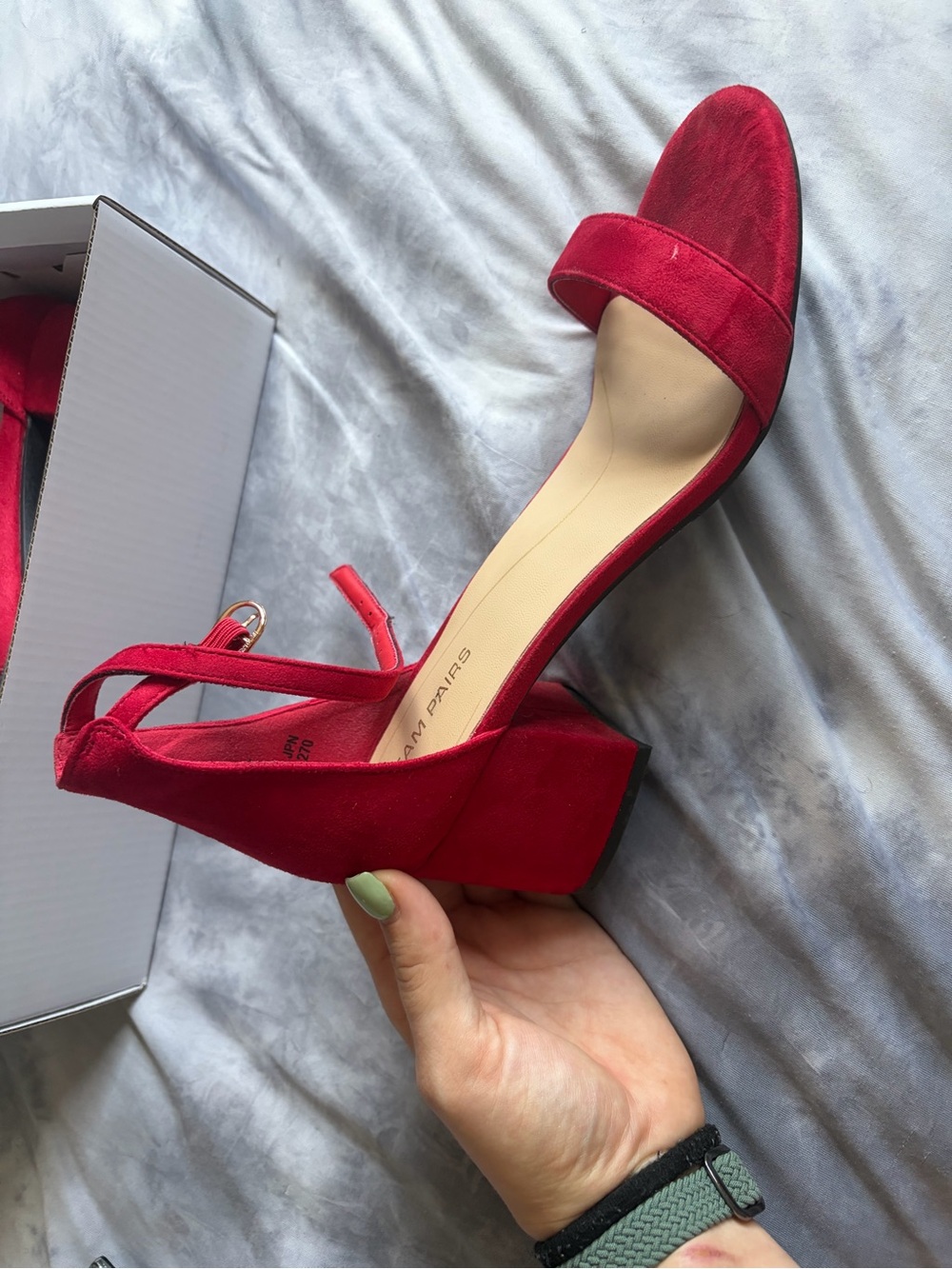 Dream Pairs Red Suede Block Heel Sandals